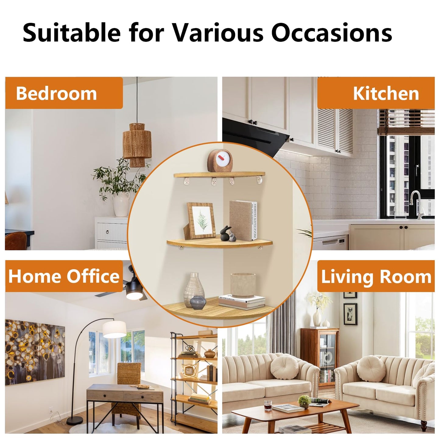 CYWDTYRDXZ Corner Mounting Shelf, Easy to Install Wall Corner Shelf, Wall Shelves with Wood Grain Finish, Durable and Waterproof Wooden Material for Kitchen, Bathroom, Living Room Home Décor (Brown)