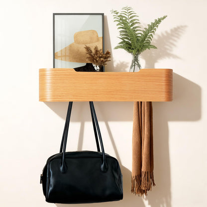 Coat Rack Wall Mount with Shelf Entryway Shelf Modern Key Holder Hanger Wall Shelves with Hidden Hooks for Hanging Towels Coats Hats Bags for Hallway Bathroom Bedroom(Oak, 4 Hooks)