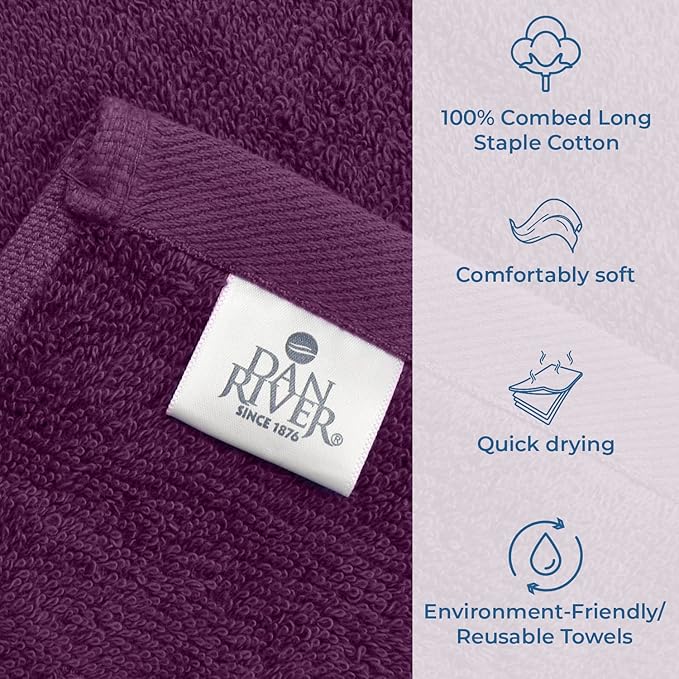 DAN RIVER Bath Towels Set of 4, 27 x 54 Inches, 100% Cotton, Larger & Lighter