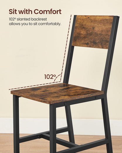VASAGLE Dining Chair Set of 2, Rustic Wood Chairs with Metal Steel Frame, Easy to Assemble, Comfortable Seat, Modern Farmhouse Chair for Kitchen, Bedroom, Living Room, Rustic Brown and Ink Black