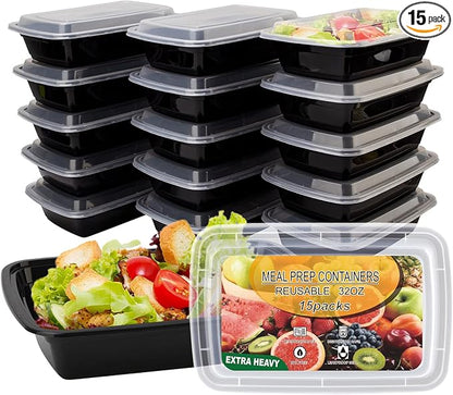 15 Pack- Meal Prep Containers 32oz, Plastic Food Prep Containers Reusable