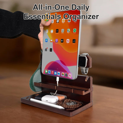 Oraich Wooden Phone Docking Station for Men, Nightstand & Desktop Organizer, Charging Stand for Phone, Watch, Wallet, ipad, Keys & Essentials