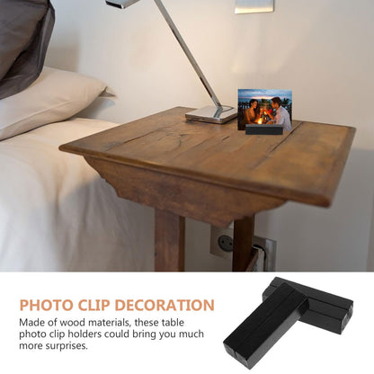 Tofficu 20pcs Wood Place Card Holder, Table Number Sign Stand, Desk Photo Display Holder for Picture Calendar Postcard Business Name Card for Wedding Home Office Meetings Decoration（Black）