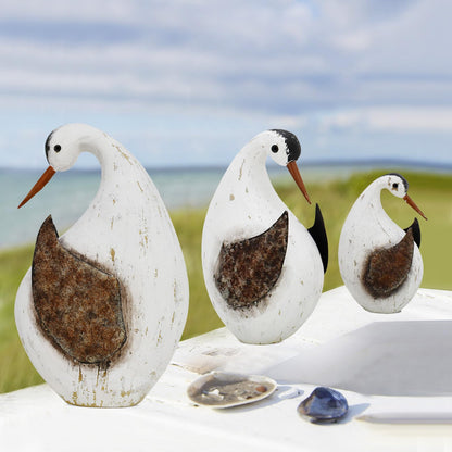 Aecipl Wood Bird Statue Standing Seagull Nautical Decor Coastal Birds Sculpture Indoor Outdoor Animal Figurine Beach Themed Decoration Rustic Home Art for Bedroom Garden (B, L)