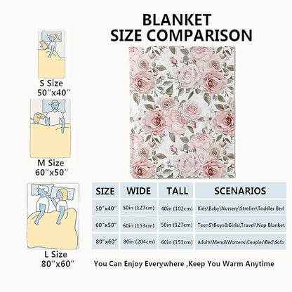 Floral Blanket,Vintage Pink Rose Throw Blankets,Birthday Gifts for Women & Flower Lovers,Lightweight Soft Fleece,for Picnic Sofa Couch Bed Room Travel,Modern Romantic Decor,40x50in