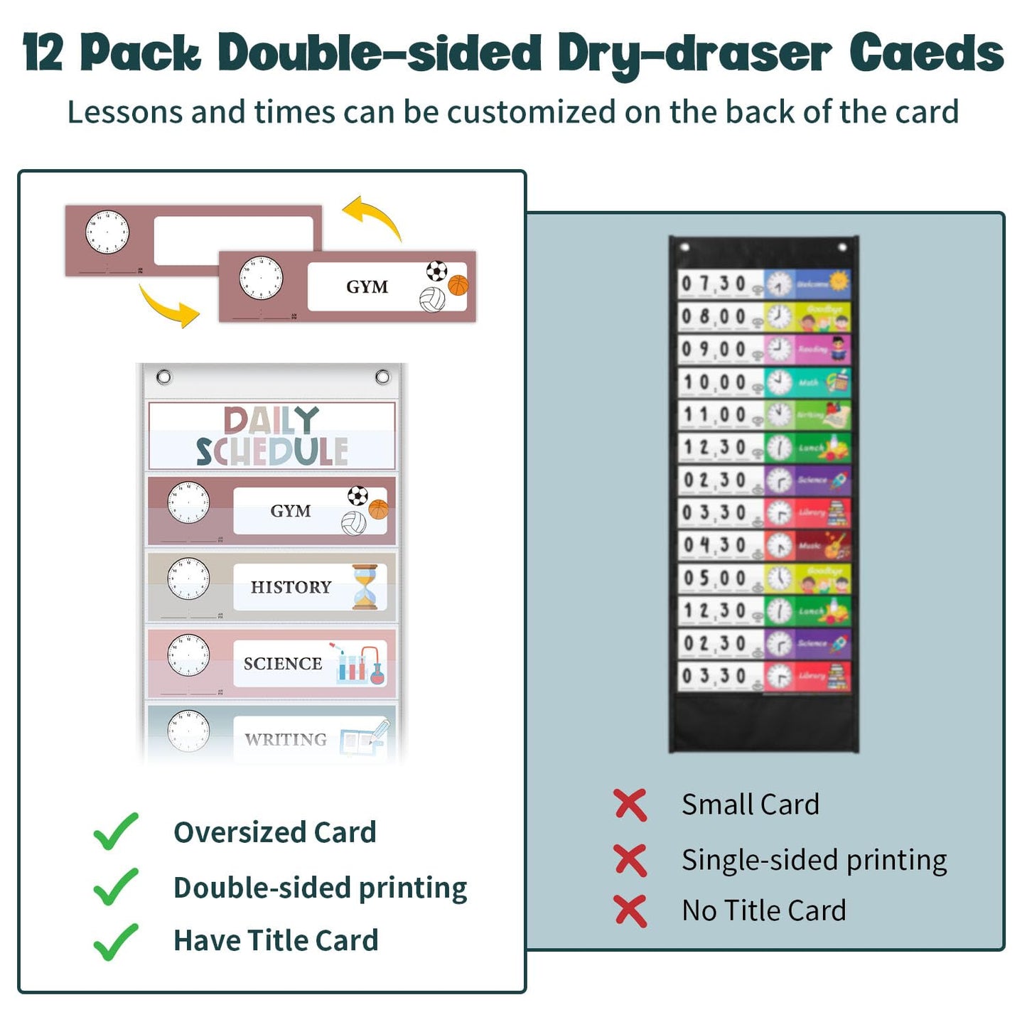 Monthly Calendar Pocket Chart for Classroom, Printed Days of The Week with Cards, Learning for Home or Kindergarten, Teacher Must Have Supplies That Fits Any School Décor (White Calendar+Daily Schedule)