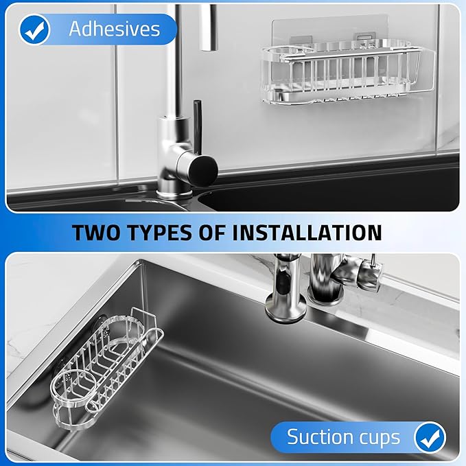 Cisily Kitchen Sink Caddy Sponge Holder in The Sink, Stainless Steel Kitchen
