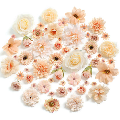RUIDKUN Fake Flowers Heads Bulk Champagne Mini Artificial Silk Flower for Crafts, Small Artificial Daisy Roses Faux Flowers for Graduation Cap DIY Cake Wedding Party Home Garland Decoration