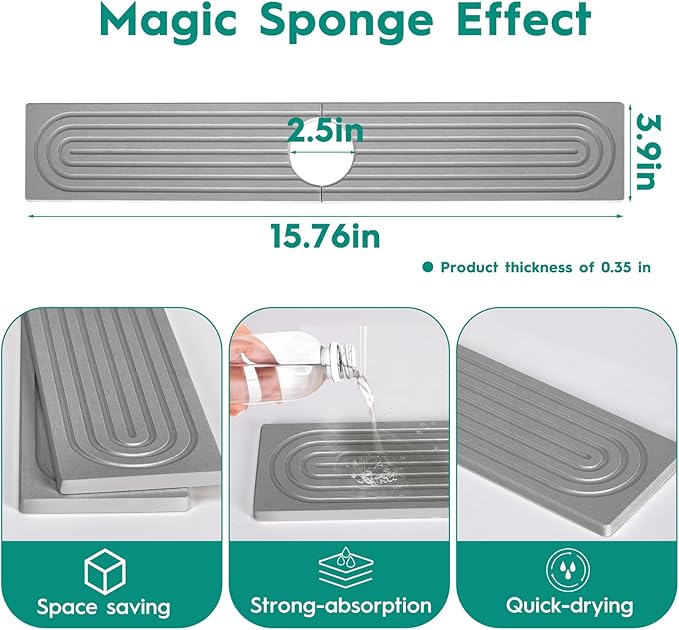 16 Inch Stone Faucet Mat for Kitchen Sink, Kitchen Sink Splash Guard-Water