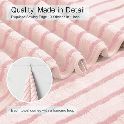 4 Piece Pink Cabana Stripe Large Bath Towels 35"x70" Oversized Bath Sheet Super