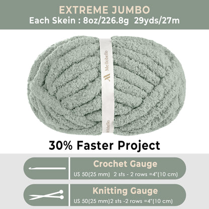 Jumbo Chenille Chunky Yarn for Crocheting - Super Bulky Fluffy Chunky Yarn for Hand Knitting - Extra Thick Soft Blanket Big Yarns 8 Jumbo Pack (27yds,8 oz Each Skein)
