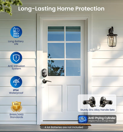 Veise Keyless Entry Door Lock with 2 Lever Handles - Electronic Keypad Deadbolt, Auto Lock, Back Lit & Easy Installation Design, Front Door Handle Sets, Satin Nickel