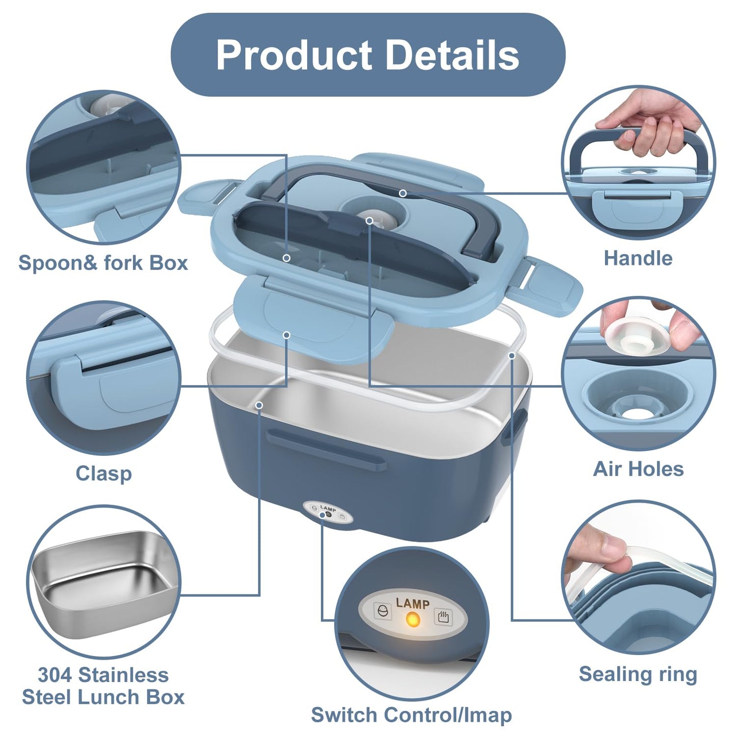 Electric Lunch Box Food Heater, 3 in 1 Ultra Quick Heated Lunch Boxes for Adults, 12V/24V/110V Portable Food Warmer for Car/Truck/Office With Fork Spoon and Insulated Carry Bag