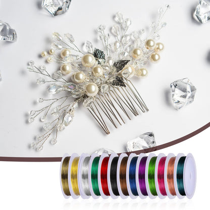 Hotop 13 Rolls Jewelry Making Supplies Colorful Craft 26 Gauge Wire for Jewelry Making Tarnish Resistant Copper Beading Flexible Metal Craft Wire, 142 Yards in Total, 13 Colors