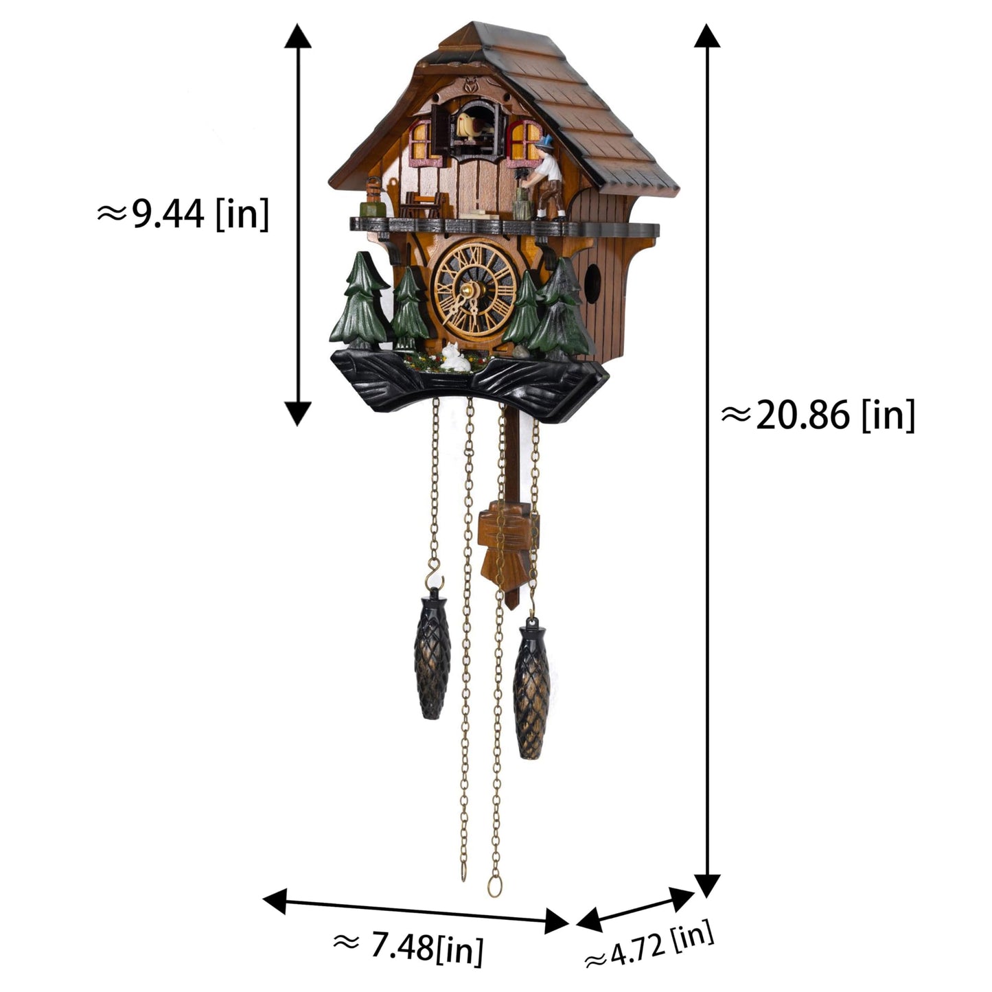 Cuckoopro Cuckoo Clock, Black Forest Style Wooden Pendulum Quartz Wall Clock, Volume Control, Night Silent, Gift Package, Professional Service
