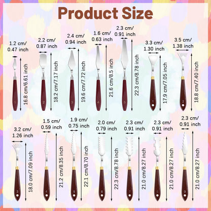 14Pcs Palette Knife Set, FHDUSRYO Stainless Steel Painting Knife, Painting Spatula Pallet Knives with Wood Handle, Oil Painting Accessories for Color Mixing, Oil, Canvas, Acrylic Painting