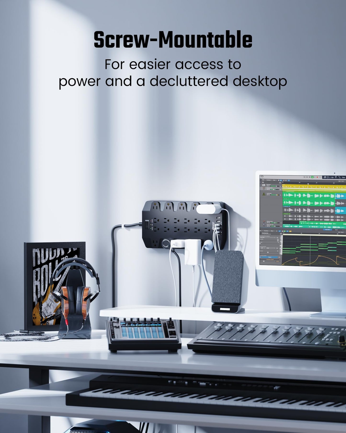 Power Strip, SUPERDANNY Surge Protector with 22 AC Outlets, 2 USB-C and 4 USB Ports, 1875W/15A, 2100J, 6.5Ft Extension Cord Surge Protector Power Strip with Wall Mount Holes for Home, Office, Dorm