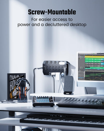 Power Strip, SUPERDANNY Surge Protector with 22 AC Outlets, 2 USB-C and 4 USB Ports, 1875W/15A, 2100J, 6.5Ft Extension Cord Surge Protector Power Strip with Wall Mount Holes for Home, Office, Dorm