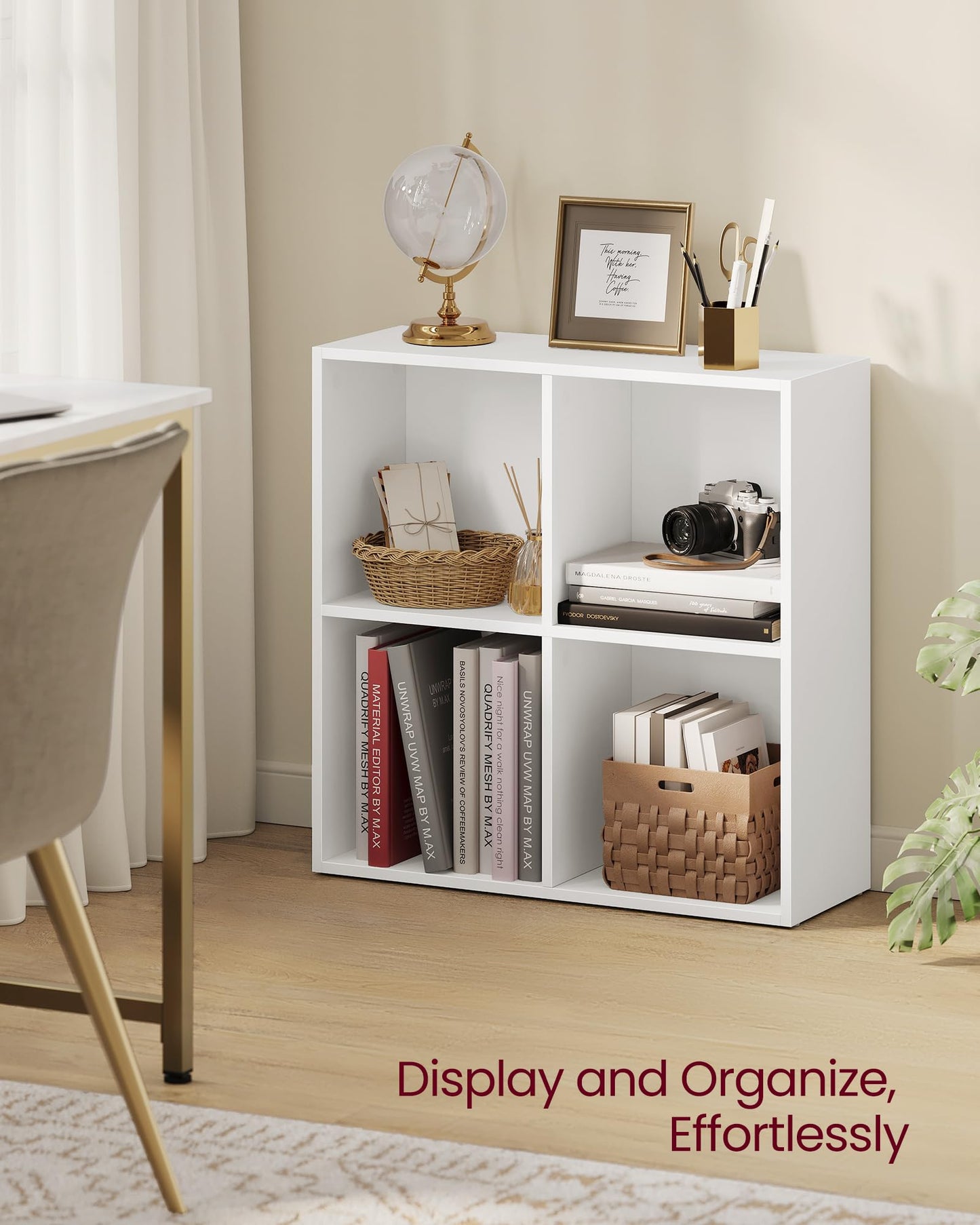 VASAGLE Custos Collection - Bookshelf, Bookcase, Cube Shelf with 4 Compartments, 9.4 x 26 x 26 Inches, Storage Shelf, for Living Room, Home Office, Dining Room, Cloud White ULBC476W01