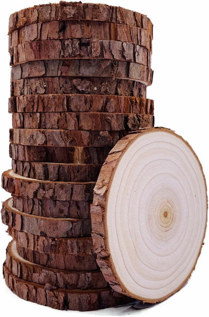 Unfinished Natural Wood Slices with Bark 20 Pcs 3.5-4 inch Craft Wood kit Circles Crafts Christmas Ornaments Rustic Wedding Decoration DIY Crafts for Crafts