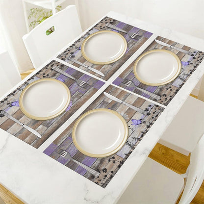 Daisy Placemats Set of 4, 12x18 Inch Farmhouse Daisy Floral Purple Butterfly Retro Wooden Plank Seasonal Spring Summer Holiday Farmhouse Coffee Table Mats for Party Kitchen Dining Decoration