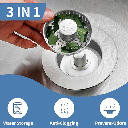 Sink Drain Strainer, Stainless Steel 3-in-1 Pop-up Sink Stopper