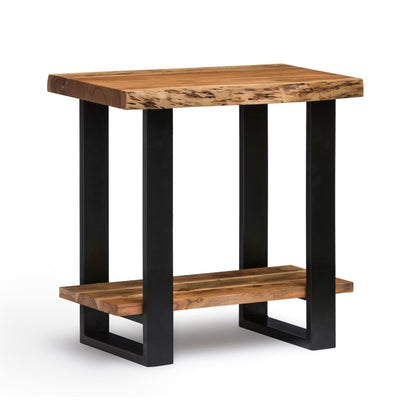 Alaterre Furniture Alpine Live Edge Modern End Table - 2-Tier Narrow Side Table with Open Storage Shelf - Solid Wood and Metal Modern Nightstands for Living Room or Bedroom (Natural)