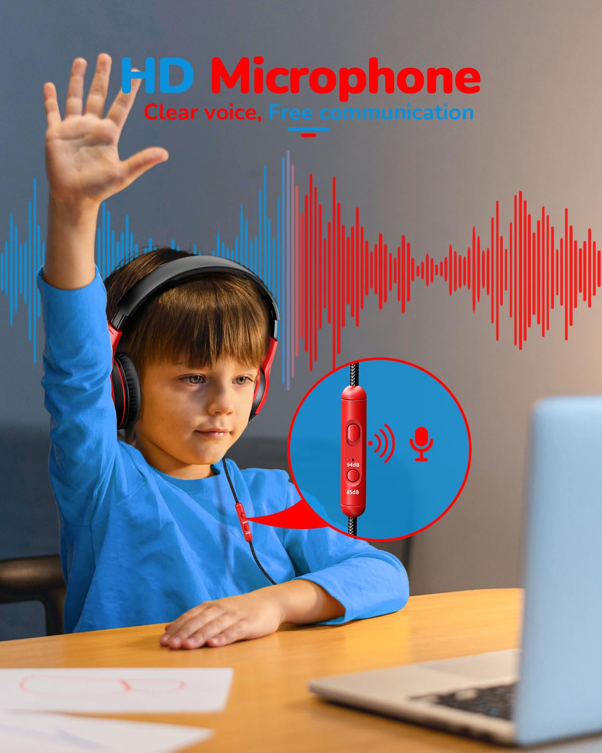 awatrue Kids Headphones Wired Toddler with Microphone, Over-Ear Headphones, 85/94dB Volume-Limiting, 3.5mm Jack, Foldable On-Ear Design - Safe & Comfortable for Learning & Entertainment