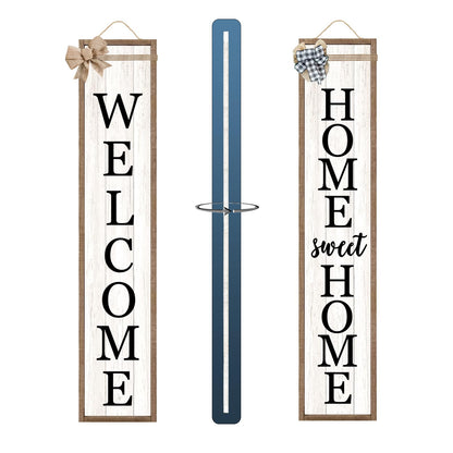 Outdoor Welcome Sign for Front Porch Standing Large 2 Sided 45"X9" Wooden Frame Tall Vertical Leaner Long Home Sweet Home Front Door Sign for Rustic Outside Farmhouse Modern Decor (Wood White)