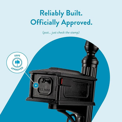 Architectural Mailboxes Stratford Plastic Mailbox and Post Kit, SC000BAM, Black, Medium Capacity | Includes the matching post and all hardware. Durable plastic build with weather-resistant outdoor construction. USPS approved