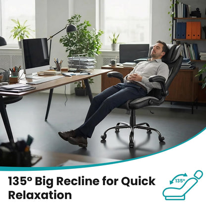 Big and Tall Executive Office Chair 400lbs for Heavy People, Ergonomic Computer Desk Chair with Lumbar Support & Adjustable Headrest, Comfy High Back Leather Office Chairs for Back Pain Relief, Grey
