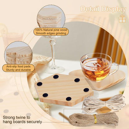 Jurtmy 48 Pcs Unfinished Wood Coasters, DIY Blank Coasters for Crafts,with Non Slip Pad, for Wood Engraving,Painting,Christmas Wedding Home Café Decor (48 Pcs-Hex&Heart)