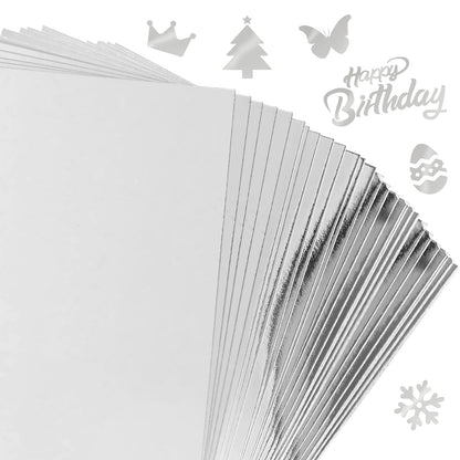 60 Sheets Metallic Silver Cardstock Paper, A4 Size Mirror Paper, Thick 250gsm Heavyweight Finish Silver Foil Board for Crafting, Scrapbook, Card & Decorations, Die Cut and Plotter Compatible