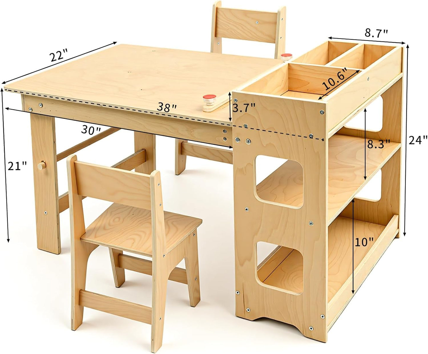 WINGYZ 5 in 1 Kids Art Table and Chairs - Toddler Activity Table and 2 Chair Set with Storage Cabinet, Wooden Kids Craft Table, Art Desk Sensory Table with Paper Roll for Playroom Ages 2-12 Gift