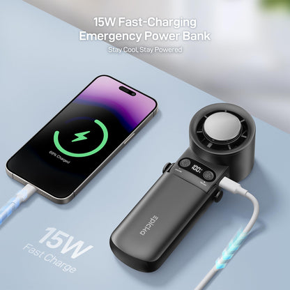 EPICKA Portable Handheld Fan with Ice Cooler - 25H Runtime, Rechargeable 6800mAh Personal Turbo Fan with Power Bank, Fast Charging, 0-100 Speed, Gifts for Women, Summer Travel Essentials, Black