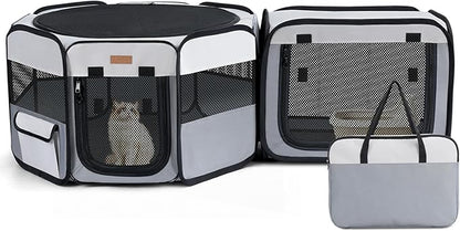Lekereise Portable Cat Playpen, 61" × 19" Cat Playpen, 2-in-1 Dog Playpen Indoor Outdoor for Cats, Puppies and Small Pets, Independently Usable, with a Carry Bag