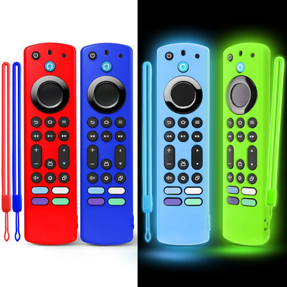 OneBom (2pcs) Silicone Remote Cover for Firetv 4K Max (2nd)/ Insignia/Pioneer/Omni (QLED) Series Alexa Voice Remote Enhanced w, Anti-Slip Protective Case with Same Color Lanyard(Glow Purple&Glow Blue)