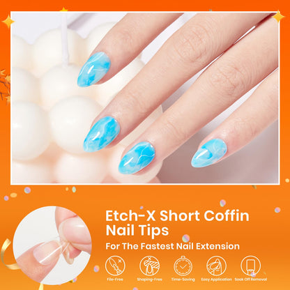 Beetles Gel Nail Kit Short Almond with Nail Dehydrator and Primer, 576Pcs Half Matte Etch-X Gel Nail Tips Solid Nail Glue Mini Nail Lamp Acrylic Nail Tips Easy DIY Nail Extension Set Gift for Women