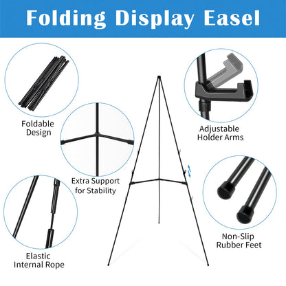 Falling in Art Display Easel Stand, 6 Pack 63" Instant Adjustable Poster Easel, Easy Folding Portable Tripod Stand for Signs, Posters, Wedding, Holds 5 lbs