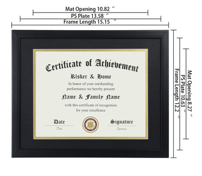 ELSKER&HOME 8.5x11 Certificate Frame - Classic Black Color Frame - Displays Diploma 8.5x11 Inch with Mat - 11x14 Inch Without Mat - For Document/Photo(Double Mat - Matte Black with Gold Rim)