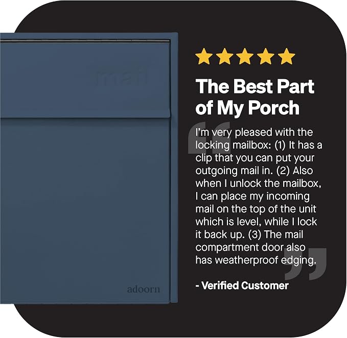 Adoorn Lockable Wall Mount Mailboxes for Outside - Large Anti-Theft Locking Mailbox for Letters - Weatherproof Construction - Durable Steel - 18.5" H x 15" L x 7.5" D - Navy