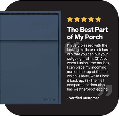 Adoorn Lockable Wall Mount Mailboxes for Outside - Large Anti-Theft Locking Mailbox for Letters - Weatherproof Construction - Durable Steel - 18.5" H x 15" L x 7.5" D - Navy