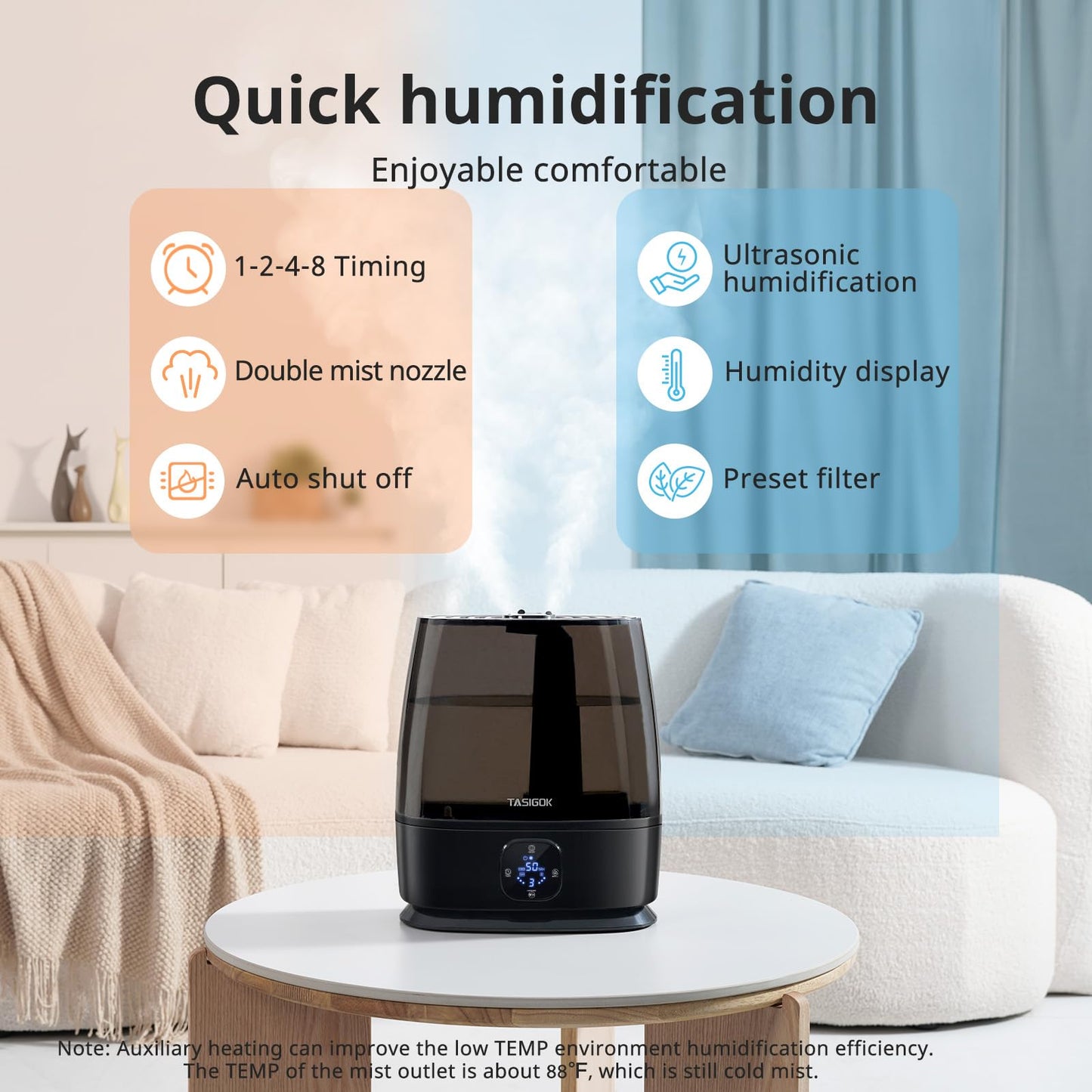 Humidifiers for Bedroom Home, 6L Cool and Warm Mist Air Humidifier for Large Room Baby Nursery, 50H Easy Clean and Top Fill, Quiet with Ultrasonic, Essential Oils, Auto Mode, for House, Plants