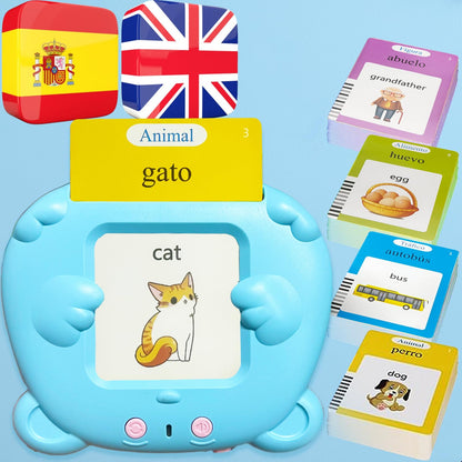 MoLingvora Bilingual Talking Flash Cards for Kids - Español Spanish English Flashcards Children Adults, 510 Sight Words, ABC Alphabet, Pocket Speech for Toddlers, Audible Sensory Toys (Spanish, Blue)