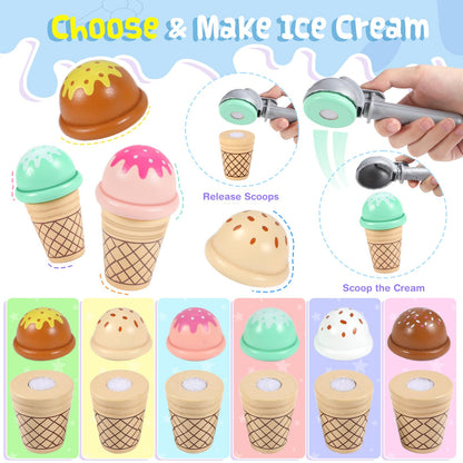 Loscola Ice Cream Toy, Wooden Ice Cream Toys for Kids Toddlers, Pretend Play Kitchen Food Toys, Wooden Play Store Counter Shop Playset for Toddlers, Toy Gift for 3 4 5 6 7 8 Year Old Girls Boys