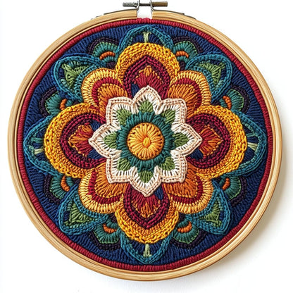 DIY Punch Needle Kits Mandala Flower Easy for Beginners Punch Needle Embroidery Set with Hoop Stamped Pattern for Craft Lovers and Home Decor-14