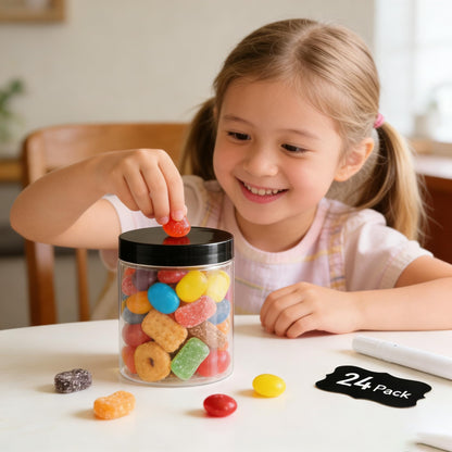 Large & Small Plastic Jars Combo (24 Pack) 12 Large 16 oz & 12 Small 8 oz Leak-Proof Clear Containers with Lids, Mason Jars, Perfect for Storing Spices, Cookie, Candy, and Dry Food, Empty Jars
