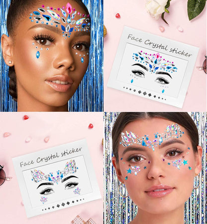iMethod Face Jewels and Body Glitter - Face Gems, Mermaid Face Jewels Stick On, Holographic Cosmetic Face Glitter, for Festival Holiday Costumes & Halloween Alien Makeup, 12 Pcs