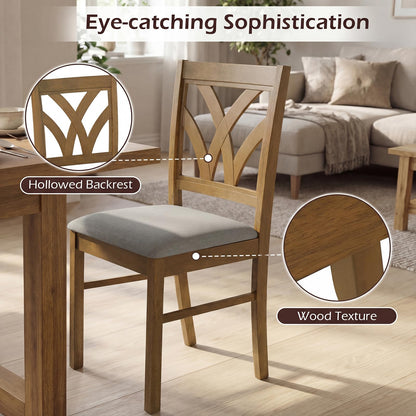 Giantex Wooden Dining Chairs Set of 2, Farmhouse Upholstered Kitchen Chairs with Solid Rubber Wood Frame, Hollowed Backrest & Soft Padded Seat, Armless Accent Side Chairs for Dining Room, Oak