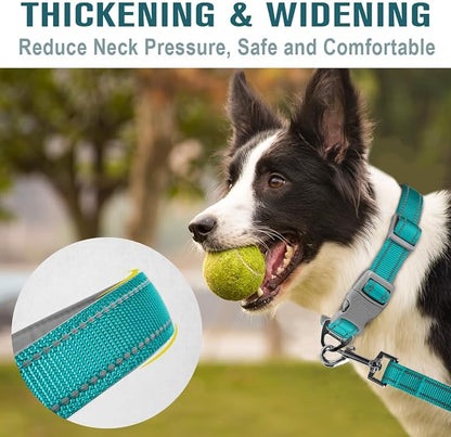 Dog Collar for Medium Small Large Dogs Reflective with Leash,Collar and Leash for Dogs,Soft Neoprene Padded 2 Pack(Ocean Blue,M)